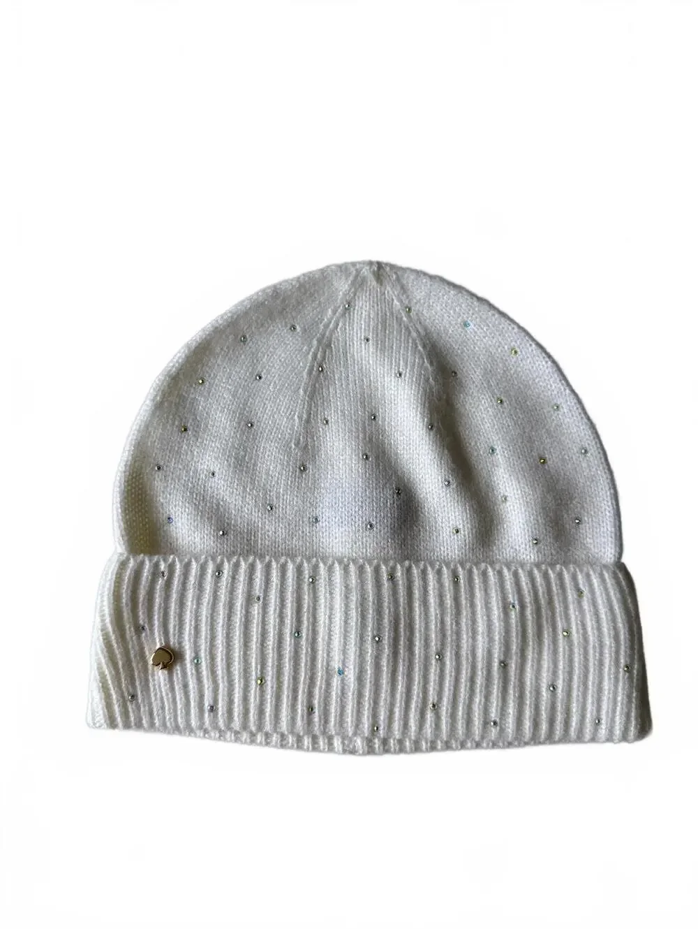 NWOT Kate Spade New York White Flocked Spade Beanie with Rhinestones